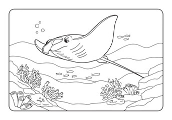 Fototapeta premium Vintage Manta Ray Illustration for Coloring Book - Ocean Life in