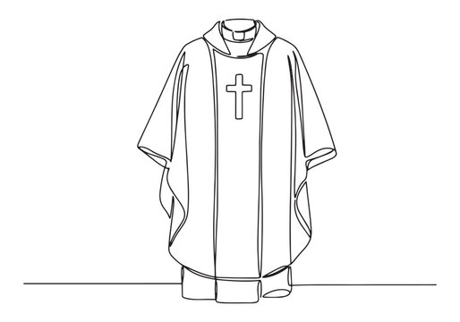 Elegant continuous line drawing of a priest's chasuble vestment