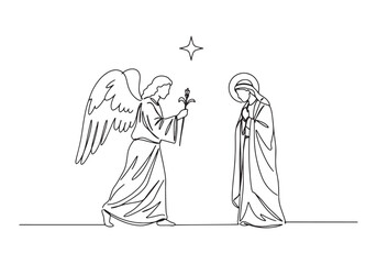 Fototapeta premium Annunciation Feast Continuous Line Drawing Depicting Gabriel and