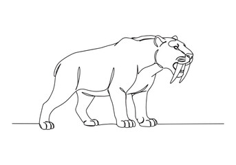 Fototapeta premium Monoline illustration of a saber-toothed tiger, extinct predator