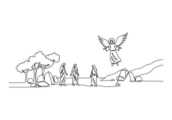 Continuous Line Illustration of the Expulsion from Eden with Ang