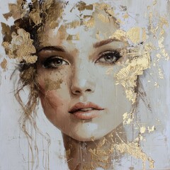 Portrait blending human features with abstract elements in a unique artistic representation
