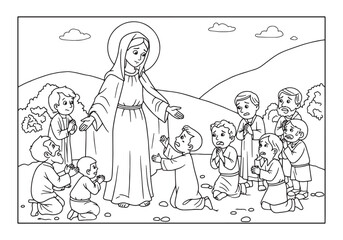 Obraz premium Mary Refuge of Sinners, A Coloring Book Page for Religious Educa