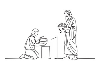 Cain and Abel Offering Sacrifices to God Continuous Line Drawing