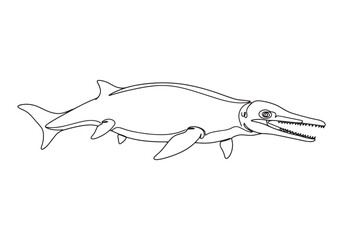 Fototapeta premium Liopleurodon aquatic reptile, continuous line drawing, monochrom