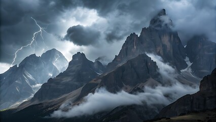 Obraz premium Dramatic, storm-shrouded mountain peaks 