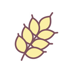Simple wheat ear with golden grains. Stylized harvest symbol of cereal crop used in autumn decorations and food themes. Vector 10 EPS.