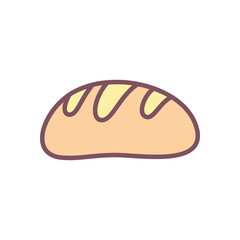 Cute loaf of bread icon. Hand drawn illustration of whole fresh baked bread on white background. Perfect for harvest themes and food design. Vector 10 EPS.