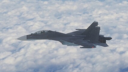 military fighter jet in flight 3d render