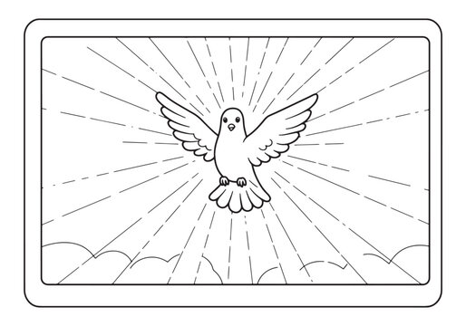 Holy Spirit Dove with Rays in a Coloring Book Style Illustration