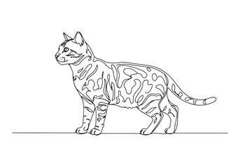 Elegant bengal cat in continuous line drawing, a minimalist illu