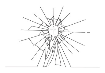 Obraz premium Continuous Line Art of Christian Cross with Radiating Light Rays