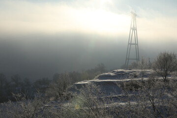 Foggy morning in country landscape