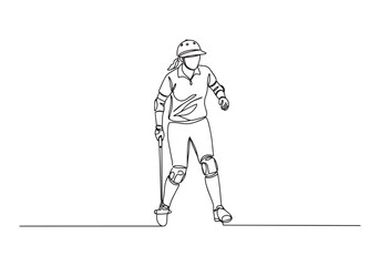 Fototapeta premium Dynamic Female Polo Player Continuous Line Art Illustration in B