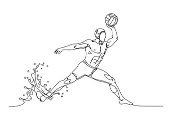 Fototapeta premium Dynamic water polo player in single continuous line drawing styl
