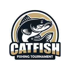 Catfish for Fishing Logo Design with Circle Background and Single Outline.eps