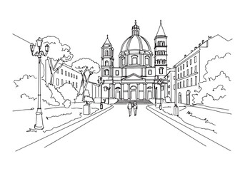 Continuous Line Drawing of Basilica di Sant'Andrea della Valle i