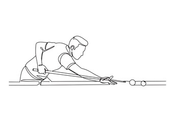 Obraz premium Single line drawing of man playing billiards, minimal and modern