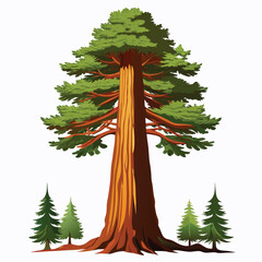 Majestic Redwood Giant Tree Nature Illustration Tall Evergreen Forest Sequoia Conifer Botanical