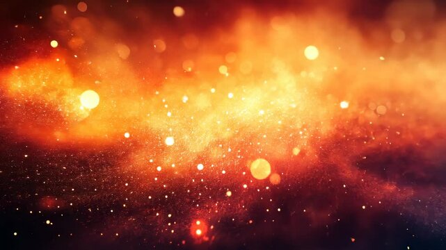 Abstract fiery orange dust cloud with glowing specks on a dark background