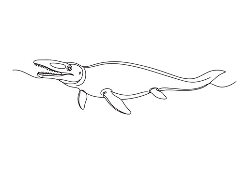 Elegant Nothosaurus Illustration, A Minimalist Continuous Line D