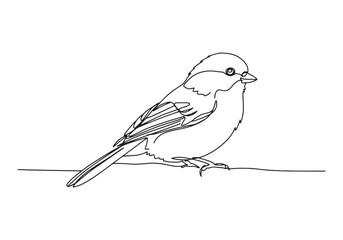 Elegant Chickadee Bird Portrait in Continuous Line Art Illustrat