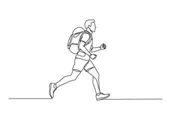 Continuous Line Drawing of a Male Hiker with Backpack Illustrati