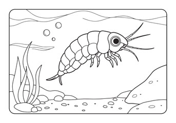 Obraz premium Copepod Marine Life Illustration for Coloring Book Activity Fun