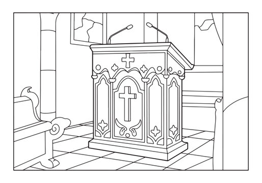 Detailed Ambo Lectern in Black and White Coloring Book Illustrat