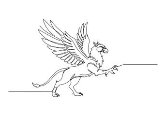 Fototapeta premium Elegant Griffin Illustration in Continuous Line Drawing Style on
