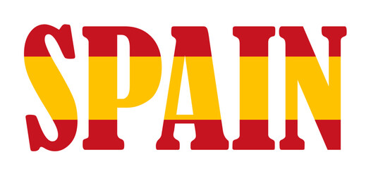 Emblem banner state Spain flag national symbol vector illustration isolated. Patriotic sign of state in Europe, EU member. Travel and trip souvenir Spain sticker for tourists. T shirt print.