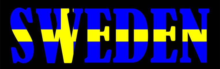 Emblem banner state Sweden flag national symbol vector illustration isolated. Patriotic sign of Scandinavian state in Europe. Travel and trip souvenir Sweden sticker for tourists. T shirt print.