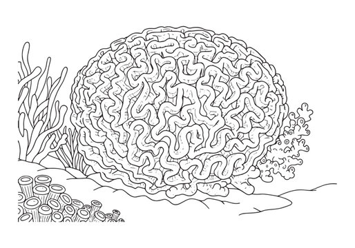 Detailed brain coral coloring page illustration for creative fun