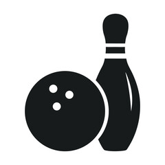 Black bowling ball and pins 3d illustration for sport game activity silhouette vector on white background
