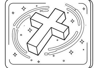 Radiant cross in minimalistic coloring book style drawing illust