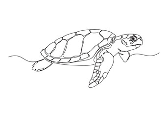 Elegant Loggerhead Sea Turtle Illustration in Continuous One Lin