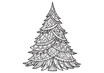 Obraz premium Intricate christmas tree design in coloring book style illustrat
