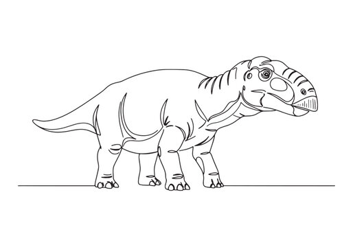 Elegant Mastodonsaurus Portrait, Continuous Line Art in Black an