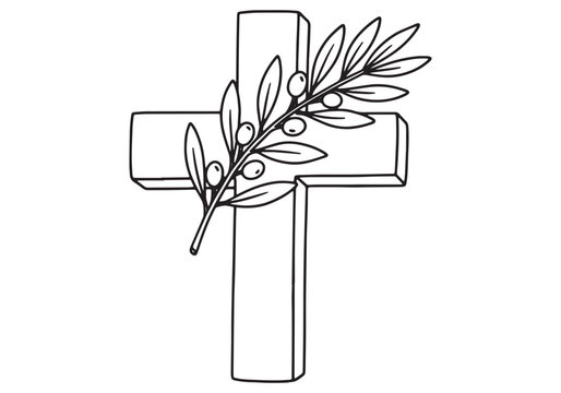 Elegant minimalistic religious cross adorned with an olive branc