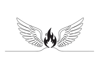 Obraz premium Minimalist wings and fire line art, continuous line drawing illu