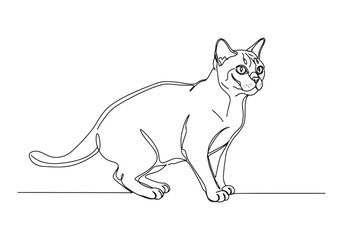 Obraz premium Elegant Burmese Cat Portrait in Continuous Line Art Black and Wh