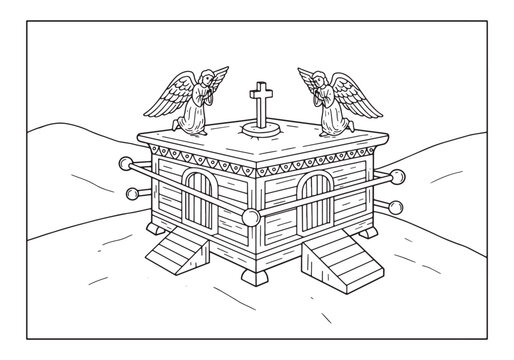ark of the covenant with angels, black and white clip art preview