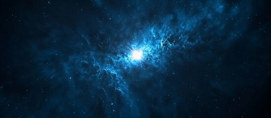 Naklejka premium Blue Cosmic Nebula with Bright Center and Starry Background