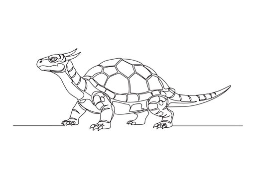 Tarasque Armored in Continuous Line Art, A Minimalist Black and