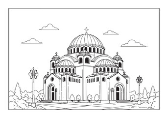 The Cathedral of Saint Sava in Belgrade coloring page illustrati