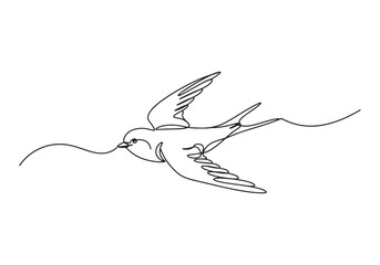 Fototapeta premium Elegant continuous line drawing of a swallow in flight illustrat