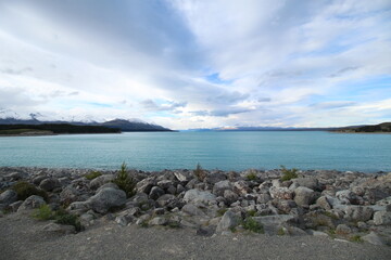 view of the lake and mountain, lake pukaki, nz