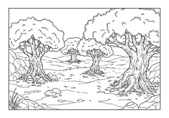 Obraz premium The Garden of Gethsemane, An intricate coloring book illustratio