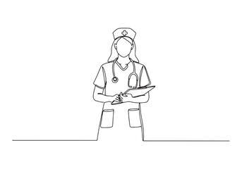 Dedicated healthcare professional continuous line drawing illust