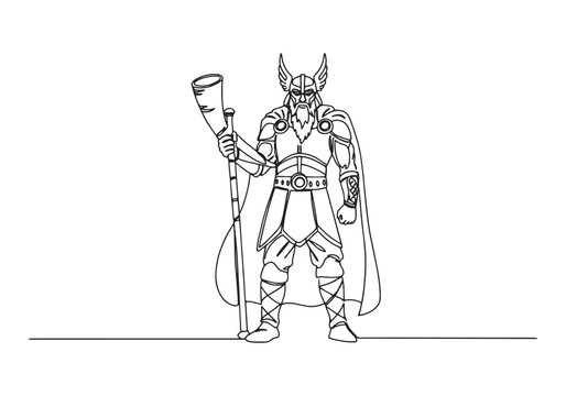 Heimdallr Norse God Continuous Line Art Illustration in Black an